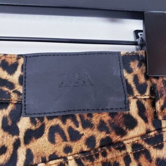 Zara Leopard Animal Print Stretch Ankle Skinny Jean Trousers sz‎ 2 - Picture 12 of 13
